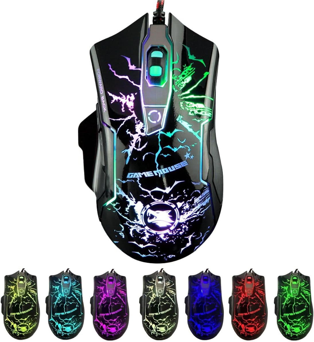 RGB Light up Wired Gaming Mouse for Computer - Durable USB Led Laptop Mice w/ 7 Color Backlit, 4 Adjust DPI Up to 3200 for Gaming, Silent & Stable PC Corded Mouse for Mac MacBook Windows Linux PS4