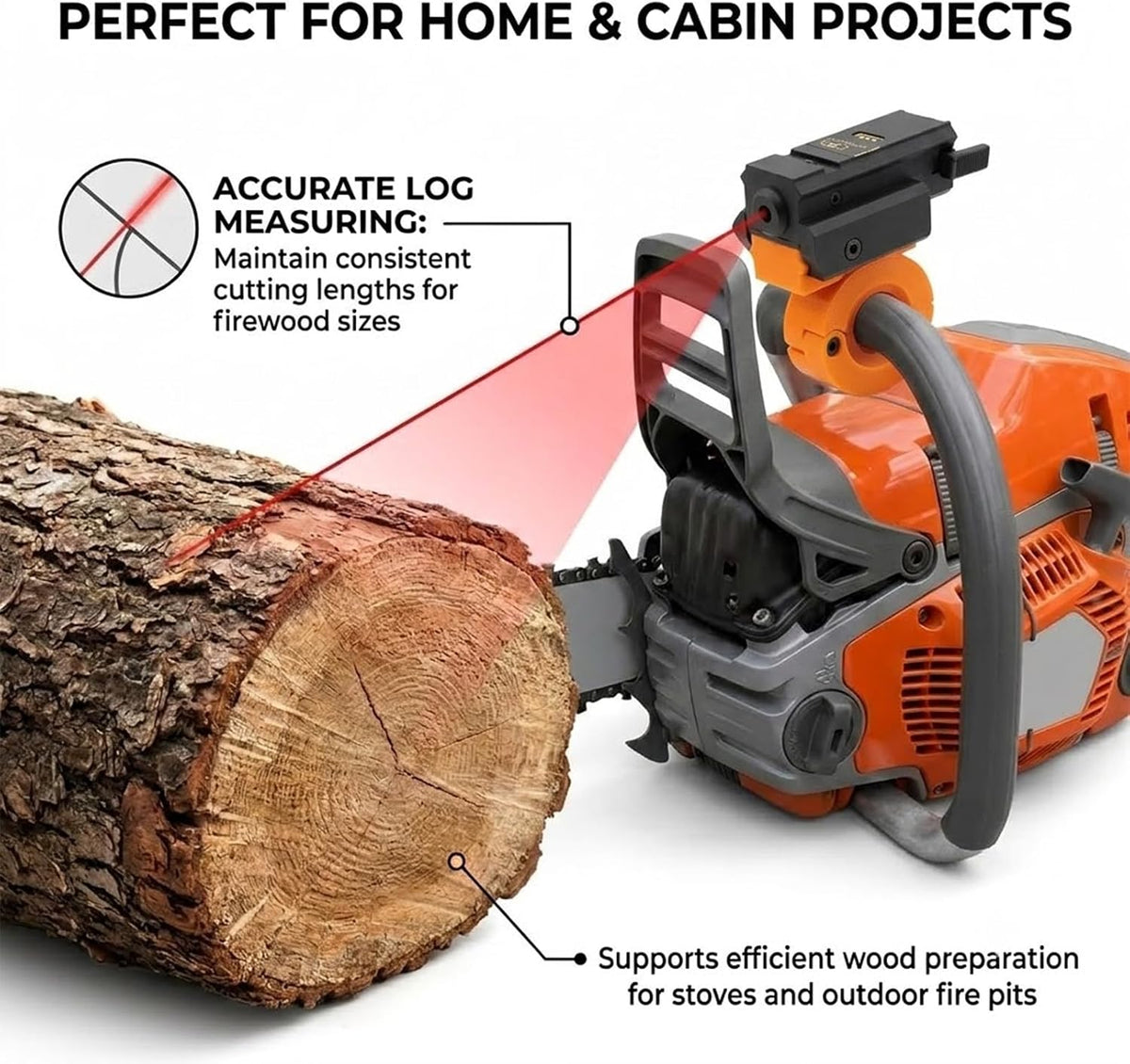 Laser Measuring Device Chainsaw Firewood Measuring Tool, Adjustable Log Length Guide for Fast Accurate Cutting, Wood Cutting Marker Accessory for Outdoor Work