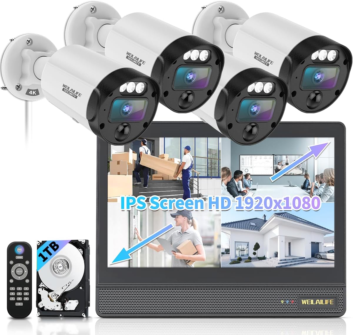 4K Outdoor Wired Security Camera System with 10" HD Monitor