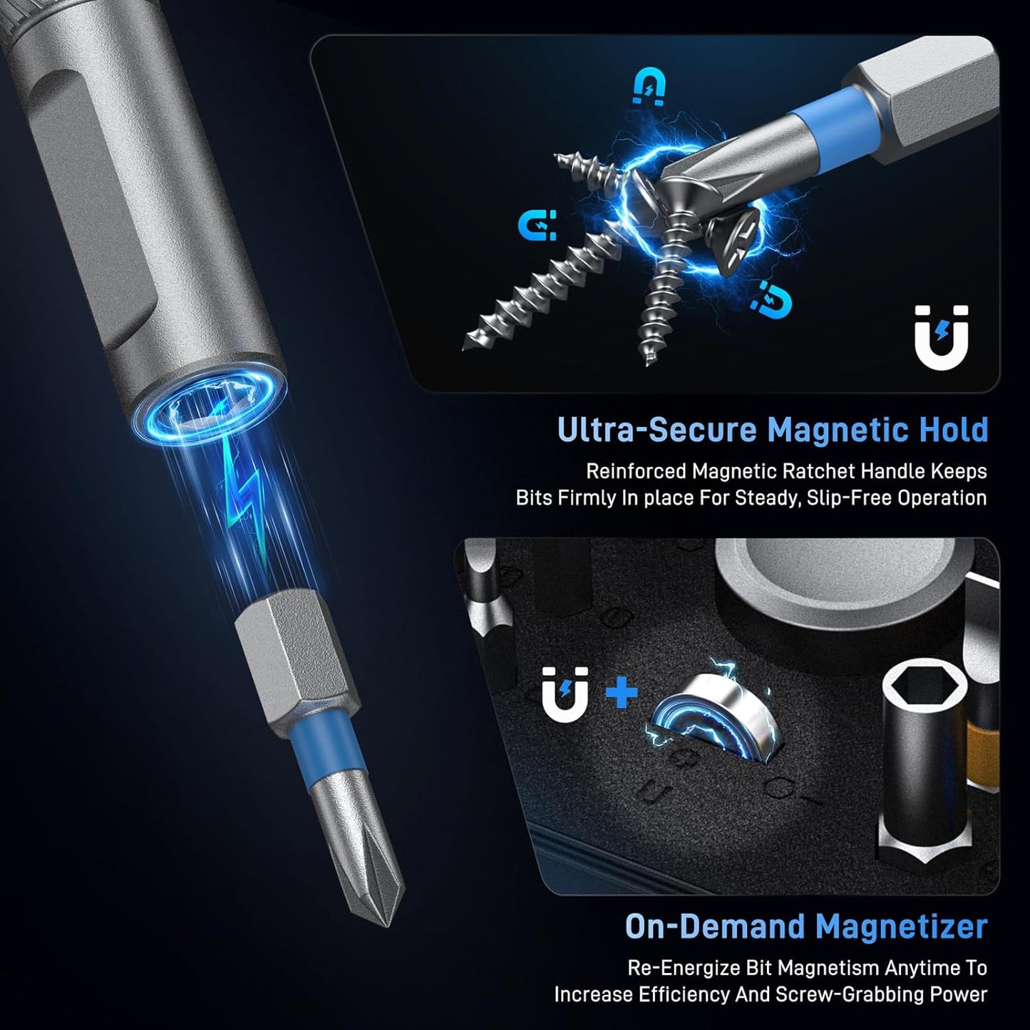 74-in-1 Magnetic Ratchet Screwdriver Set with S2 Steel Bits | T Handle Allen Wrench Set, Storage case, detachable design. Ideal for electronics, furniture, bicycle, watch, DIY.