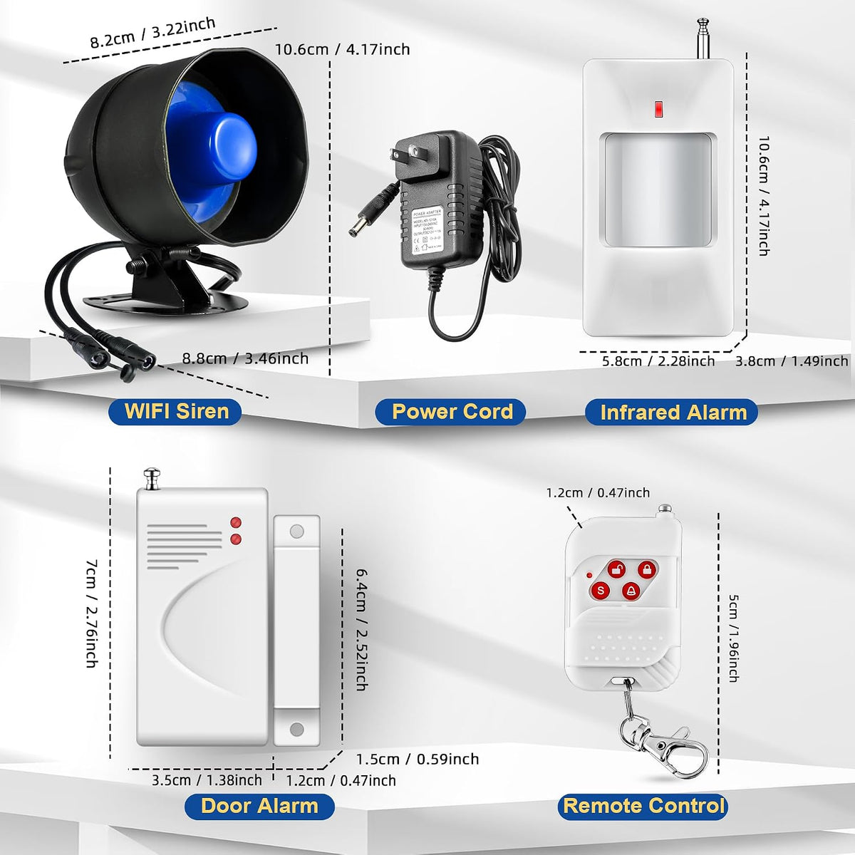 WiFi Security Alarm System Kit-Wireless 120db Loud Weatherproof Siren Horn with Remote Control& Door Contact Sensor&Motion Sensor Alarm Home Hotel Garage Shop Burglar Alarm System