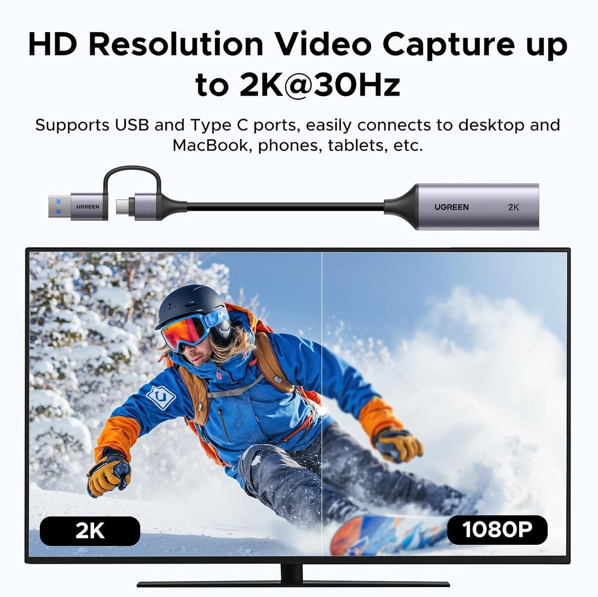UGREEN 2K@30Hz 1080P 60FPS Video Capture Card 4K Input HDMI to USB 3.0 | 4K HDMI Input, Low Latency, Capture Card for Streaming Game Recording Compatible with Switch 2 Xbox PS4 PS5 PC Camera Usb C