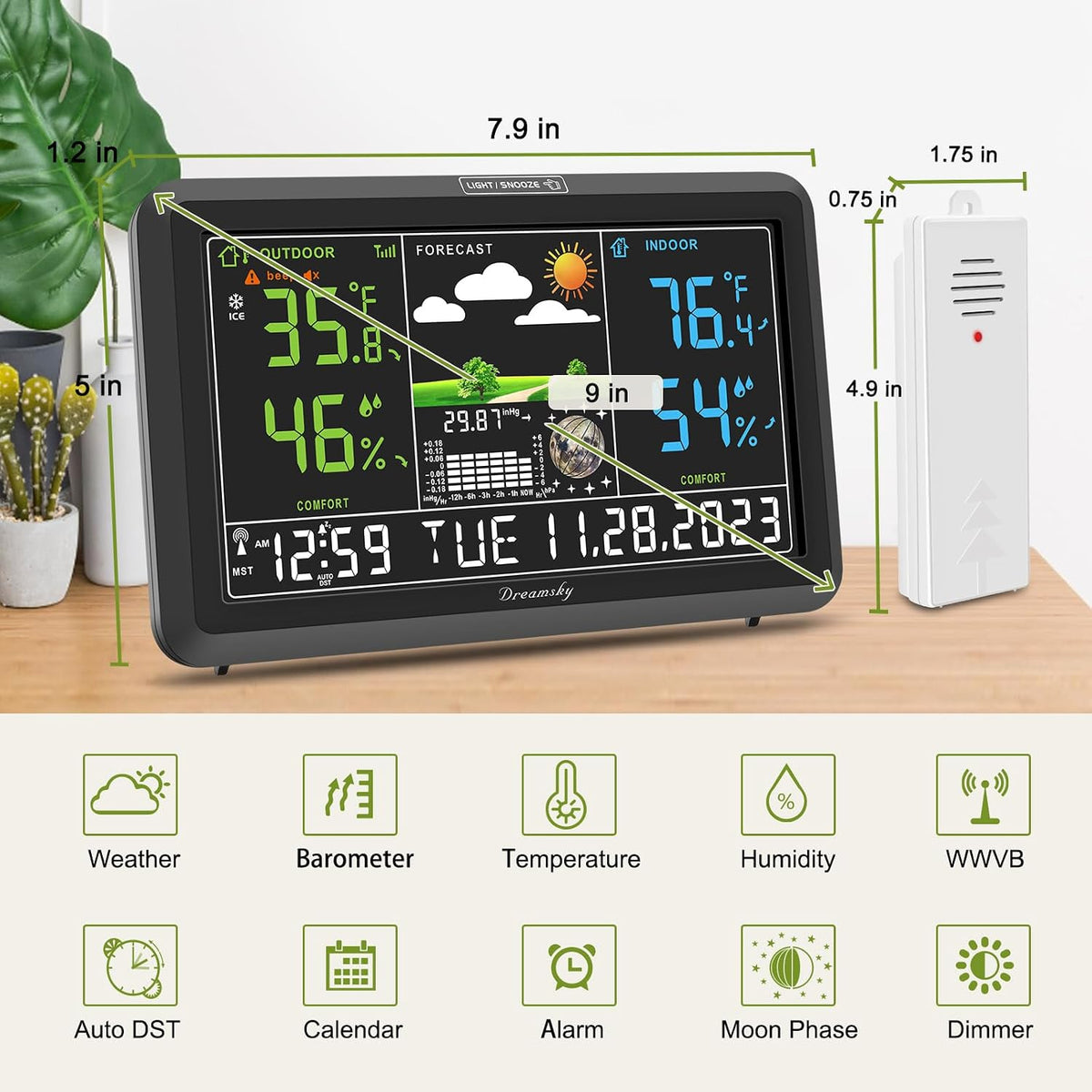 DreamSky Weather Station Indoor Outdoor Thermometer Wireless, Atomic Clock