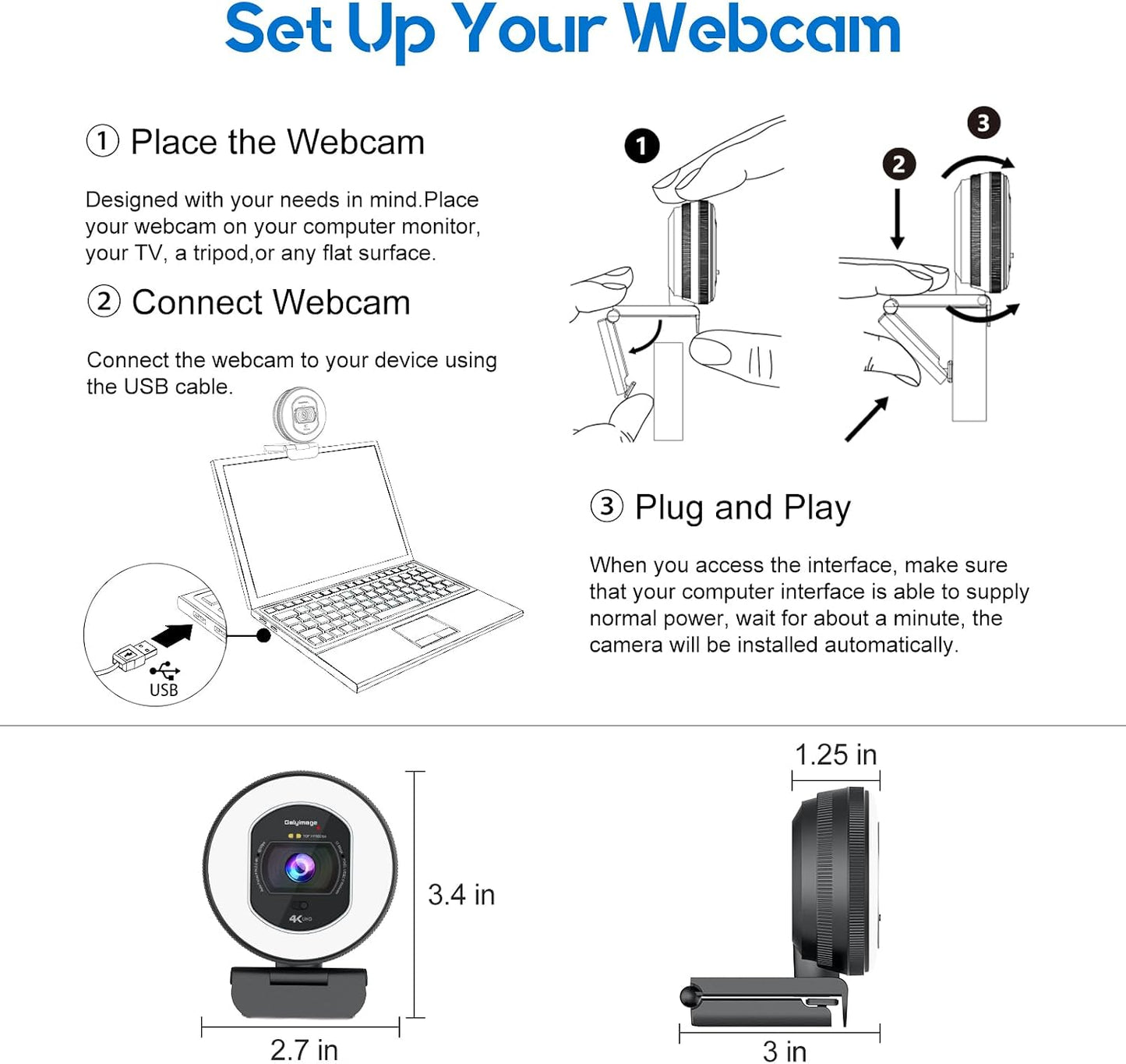 4K Webcam with Ring Light & Built-in Microphone for PC Streaming | PDAF Autofocus,Supports 1080P 60FPS, Comes with Privacy Cover, Compatible with Zoom, Skype, Google Meet, Laptop Desktop Mac