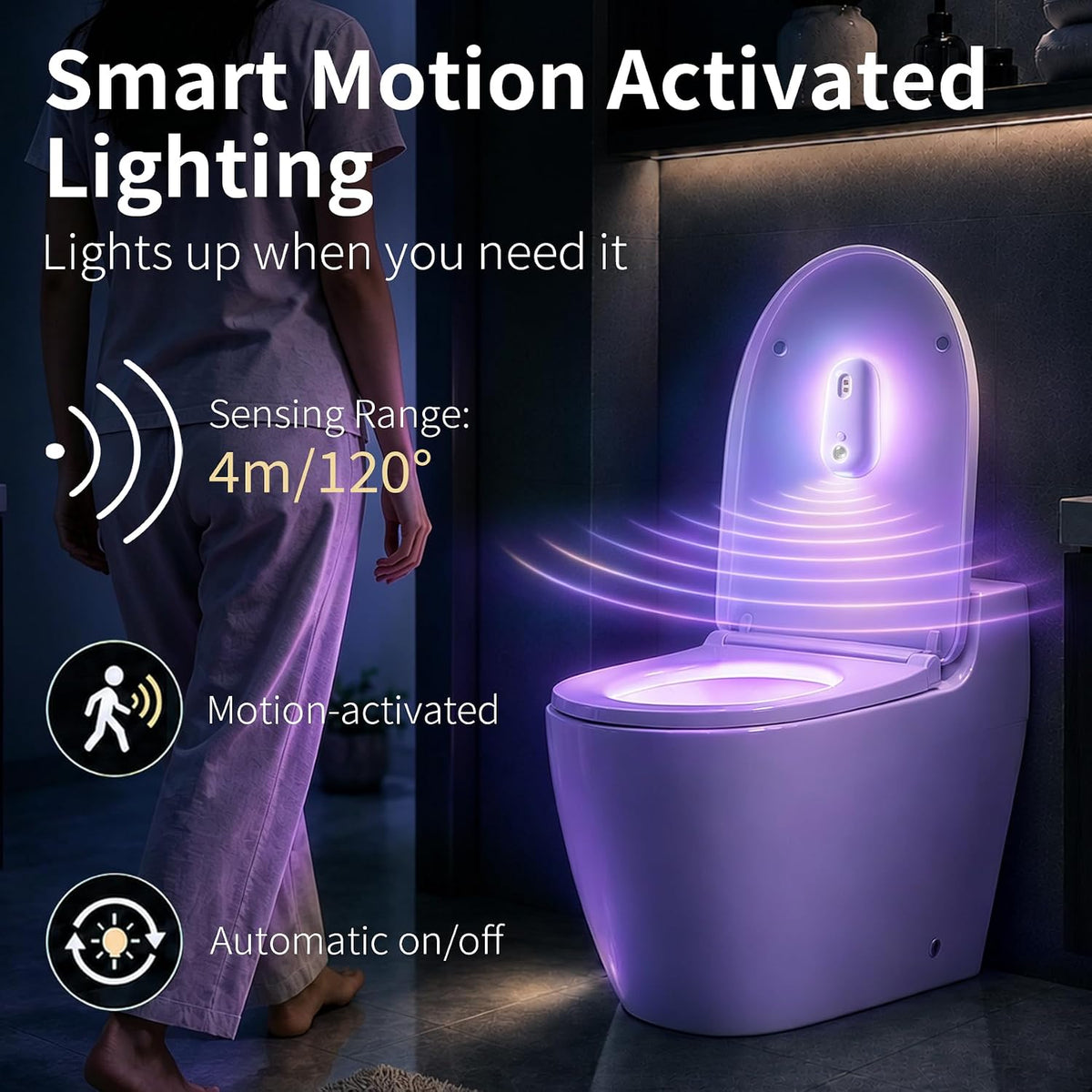 2 Packs Toilet Night Light with Motion-Activated, RGB Smart Toilet Bowl Night Light with USB Rechargeable, Waterproof, Adhesive-Mounted for Home/Shared Bathroom
