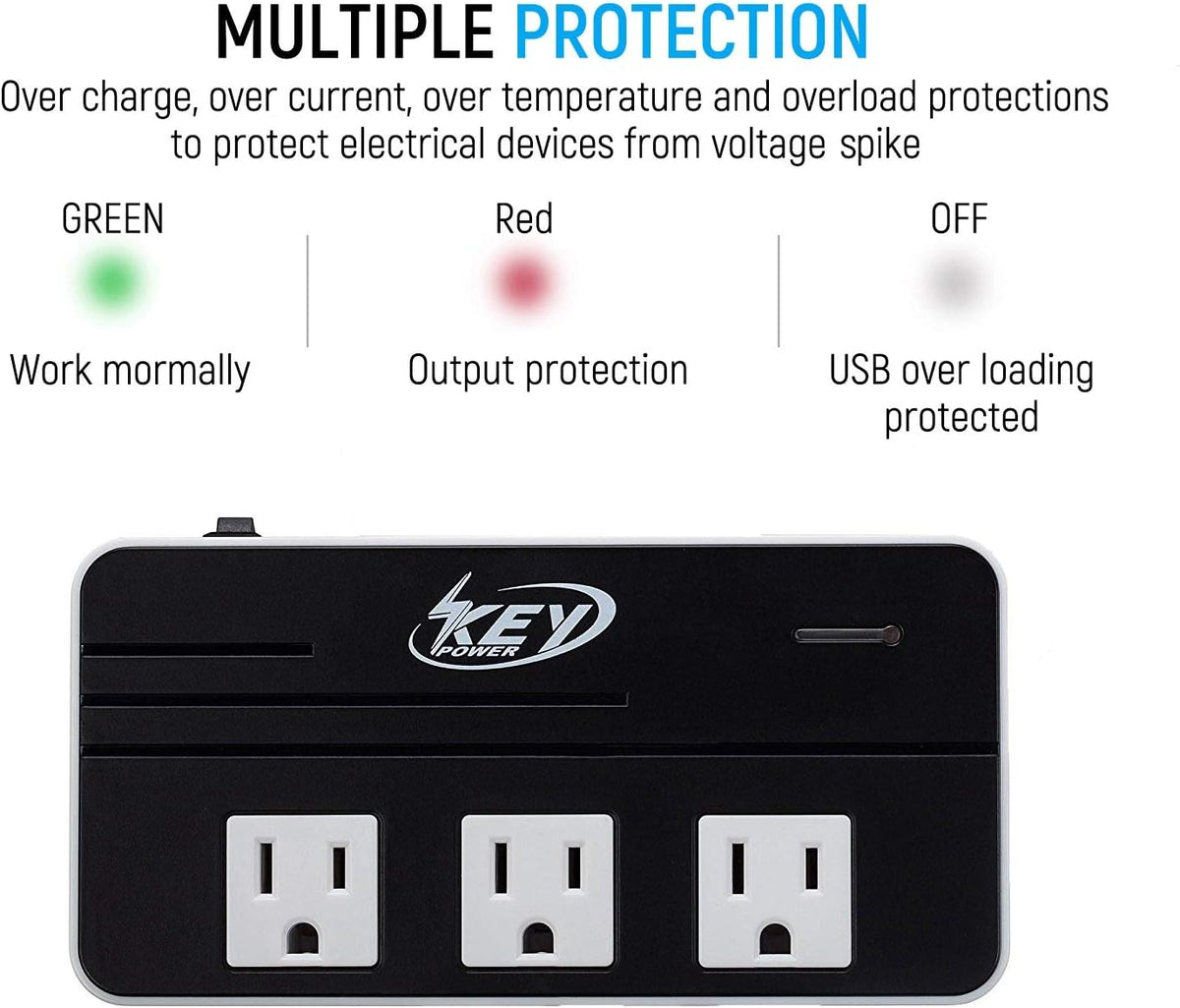 Key Power 230-Watt Step Down 220V to 110V Voltage Converter | International Travel Adapter/Power Converter with USB-C Port 18W - [Use for USA Appliance Overseas in Europe, AU, UK, etc.]
