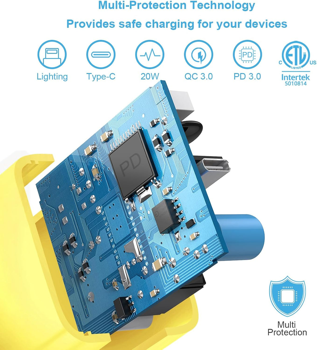 iPhone Duo 18 17 16 15 Charger Fast Charging USB C Charger Block, Yellow