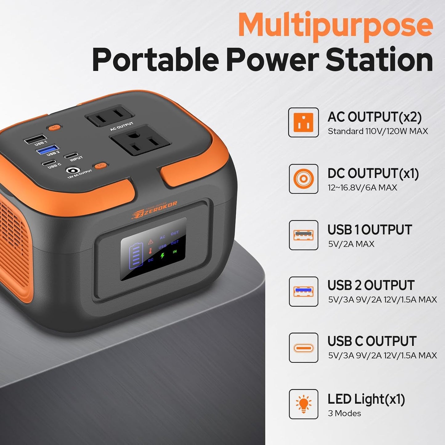 Portable Power Station 120W, 110V Power Bank with DC AC Outlet | DC 12V, 97.6Wh Portable External Battery Power Pack Generator with USB C Input for Camping Home Van Life Adventure Backup