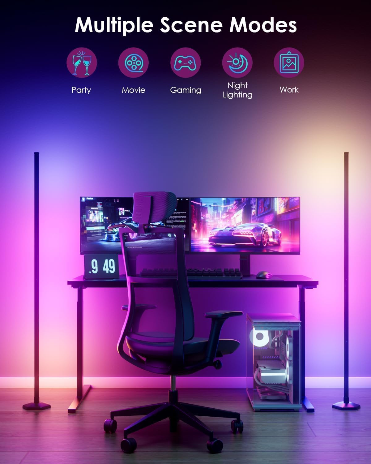 Corner Floor Lamp, 2 Pack RGB Corner Lamp with App/Remote/Button Control, Smart LED Floor Lamp with 16 Million DIY Colors & 68+ Scene, Music Sync for Living Room, Bedroom, Gaming Room (2, 57 Inch)