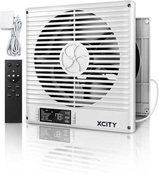 Xcity 4"x10" Quiet Register Booster Fan, Smart Vent Fan with Remote Control, Temperature Display and LED Display, 10‑Speed Air Booster Fan for HVAC Heating and Cooling, White