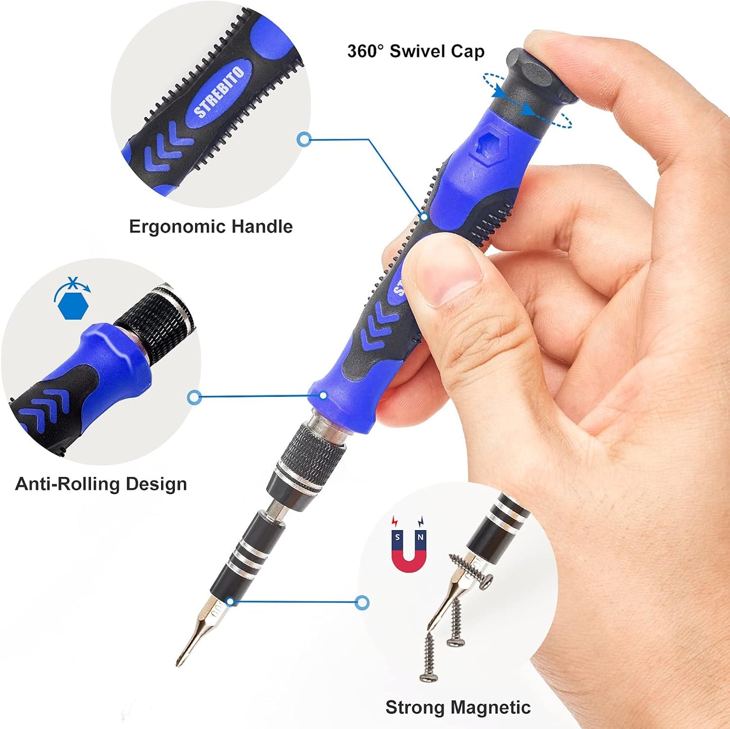 STREBITO Precision Magnetic Screwdriver Set 124-Piece Electronics Tool Kit | 101 Precision Bits, Electronics Screwdriver Set for Computer, Laptop, Cell Phone, PC, MacBook, iPhone, PS4, PS5, Xbox Repair