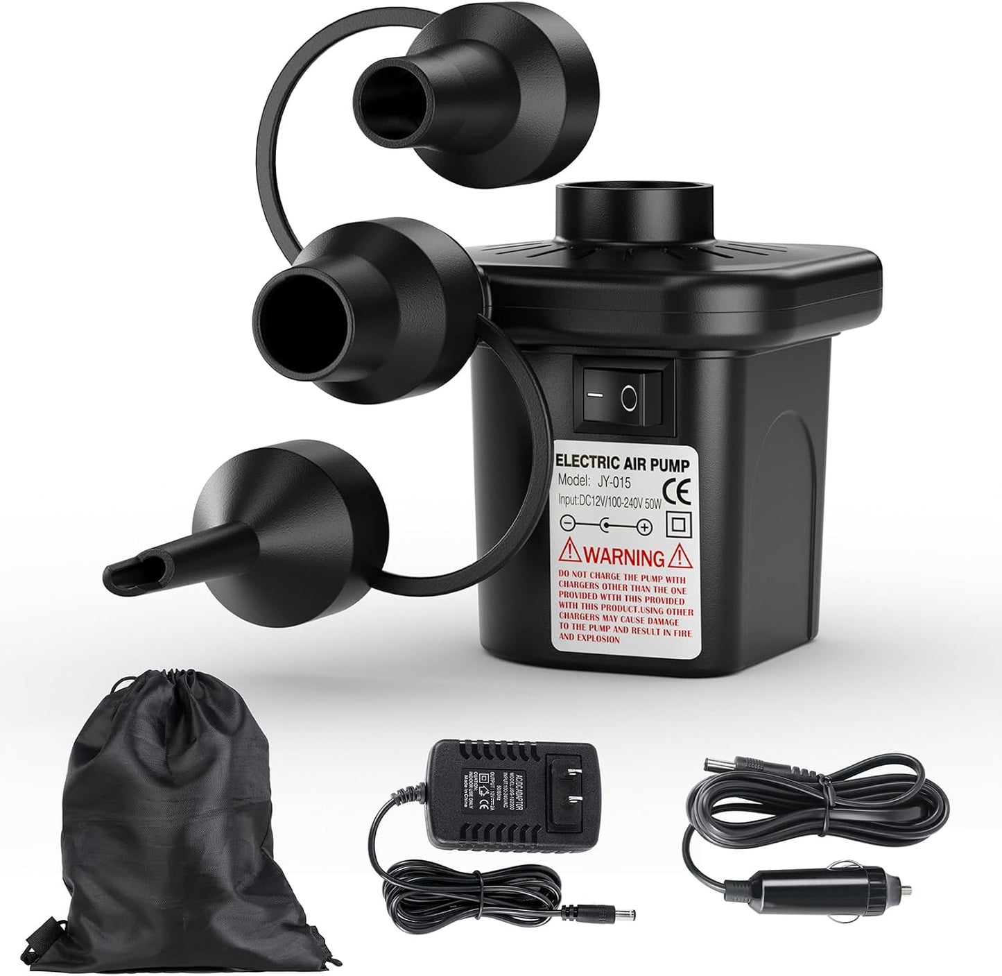 Electric Air Pump for Inflatables,Portable Quick-Fill Air Pump with 3 Nozzles,110V AC/12V DC,Inflator & Deflator Pumps for Outdoor Camping,Air Mattress Beds,Boats,Inflatable Cushion,Couch,Pool Floats
