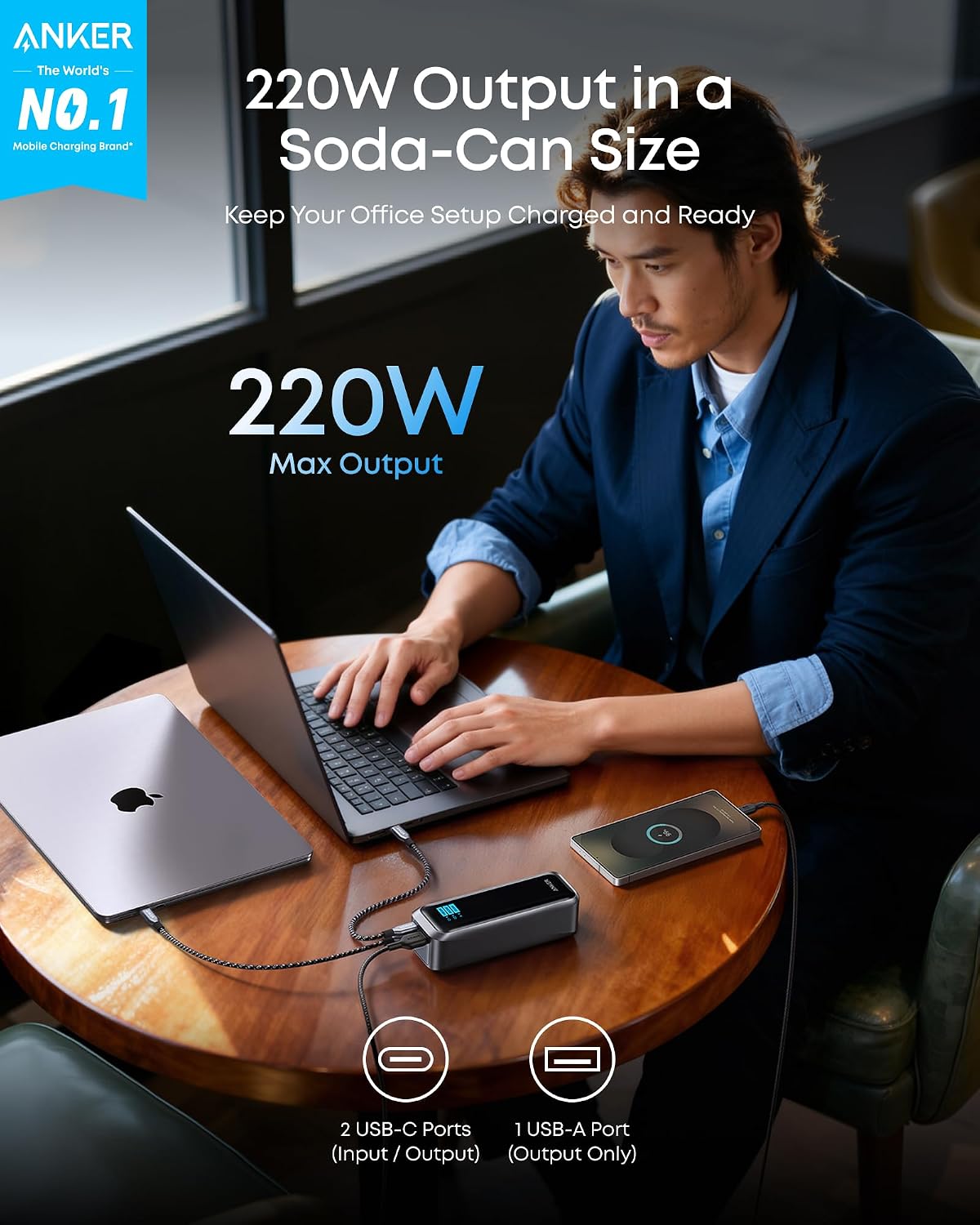 Anker Prime Power Bank, 20,100mAh 3-Port Portable Charger | 220W Max Output, Two-Way Charging, TSA-Approved, App Control, for MacBook, iPhone 17 / 16 Series (Base Not Included)