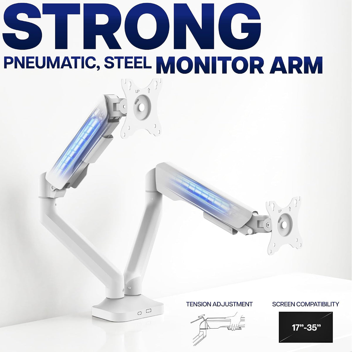VIVO Dual Pneumatic Arm Ultra-Wide Monitor Mount for up to 35 inch Screens, Holds 26.4 lbs per Arm, Desk Mount Monitor Stand for 2 Ultrawides, White, STAND-V200OW