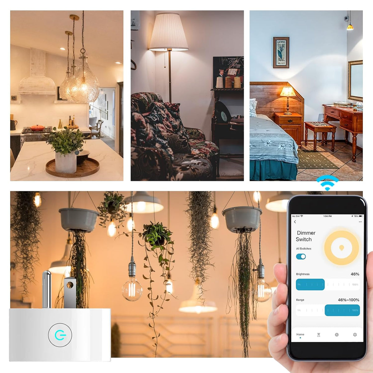 MOES Smart Dimmer Plug 2 Pack, Plug in Lamp Dimmer Outlet for Dimmable LED, CFL, Halogen and Incandescent Bulbs, Brightness Adjust Socket, Tuya App Control, Work with Alexa and Google, 2.4GHz WiFi