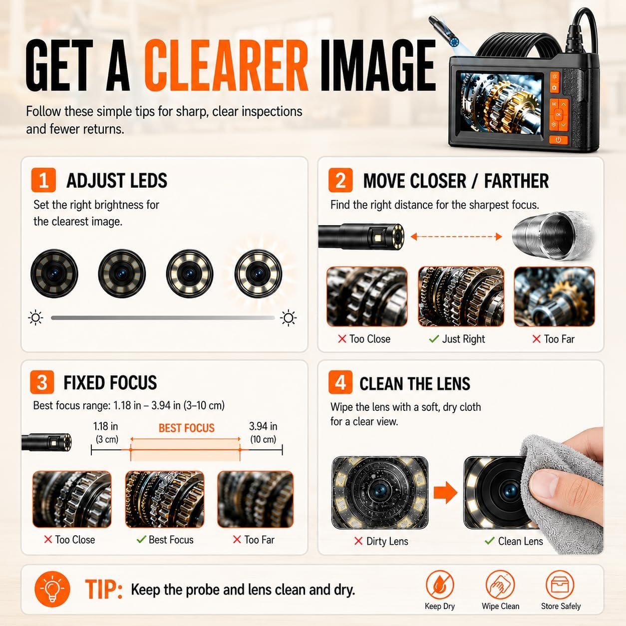 Dual Lens Borescope Inspection Camera, 4.3" HD Screen 1080P Photo Video | Endoscope Camera with 32GB Card, 8+1 Lights, 16.4FT Semi-Rigid Cable, IP67 Waterproof Snake Camera for Automotive, Pipe, HVAC