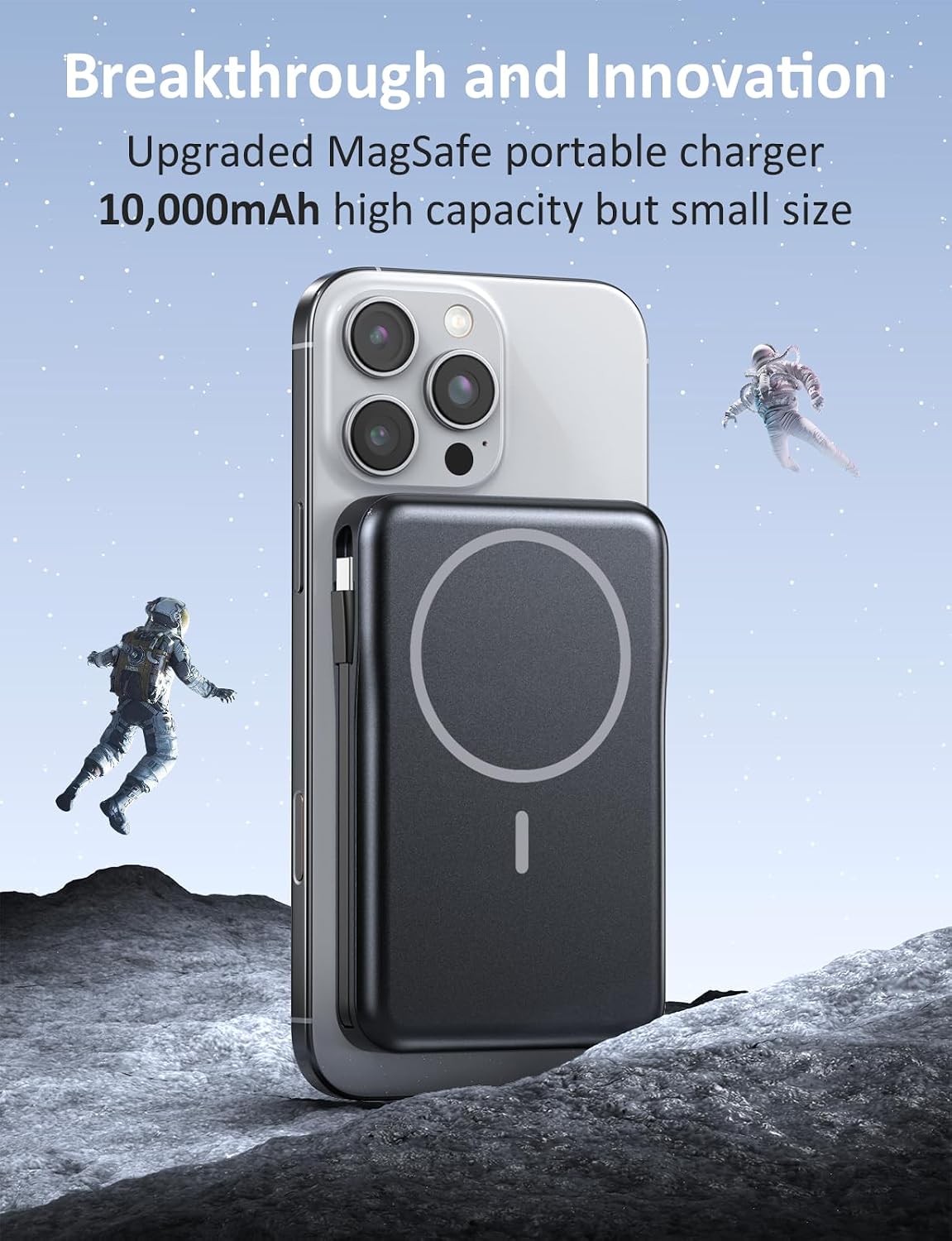 Magnetic Portable Charger 10000mAh, 20W Power Bank with Built in Cable | 20W Fast Charging for Magsafe Battery Pack with LED Display, Travel Essential for iPhone 17/16/15/14/13/12 Pro/Pro Max-Black