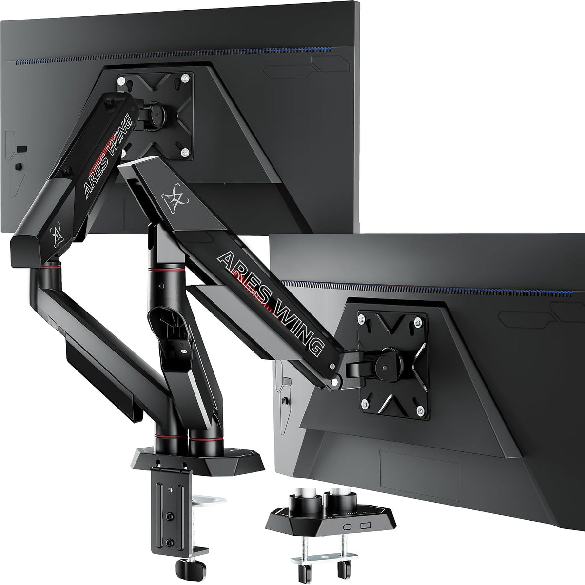 ARES WING Dual Monitor Arm for 17-35 Inch Flat Curved Screens, Black