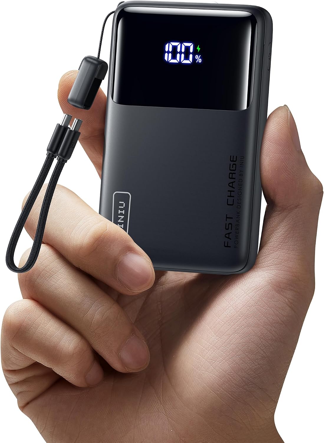 INIU Power Bank, Compact 10000mAh 45W PD Fast Charging Portable Charger | Detachable USB-C Cable, Stand, Flight-Safe, Travel, Flashlight, Battery Pack for iPhone 17 16, Samsung S26, iPad etc