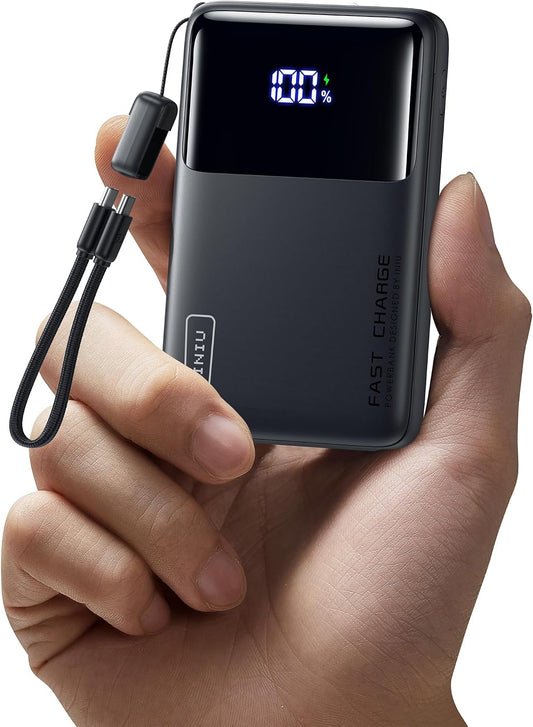 INIU Power Bank, Compact 10000mAh 45W PD Fast Charging Portable Charger | Detachable USB-C Cable, Stand, Flight-Safe, Travel, Flashlight, Battery Pack for iPhone 17 16, Samsung S26, iPad etc