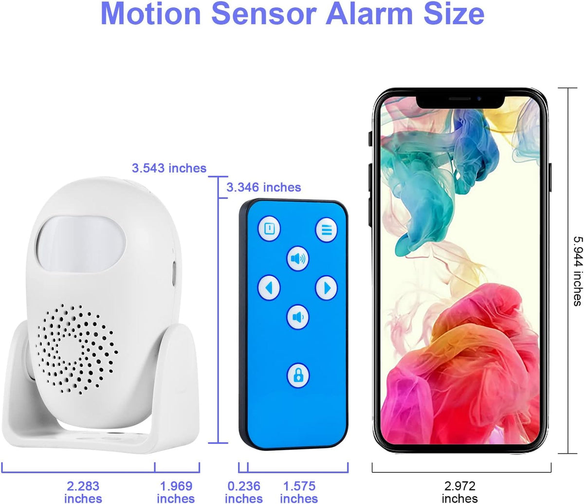 TOWODE Motion Detector Alarm Indoor Motion Sensor Alarm with Remote Control 110dB 4 Volume Levels Motion Detector Alert for Home Shop Store (1 Motion Detector, 1 Remote Control)