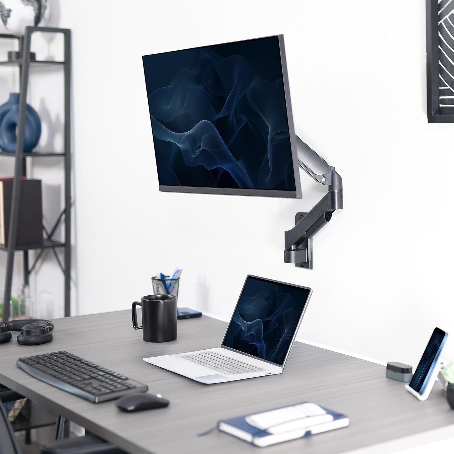 VIVO Single Monitor Counterbalance Wall Mount for 32 inch Screens up to 19.8 lbs, Full Motion, Max VESA 100x100, Black, MOUNT-V001G