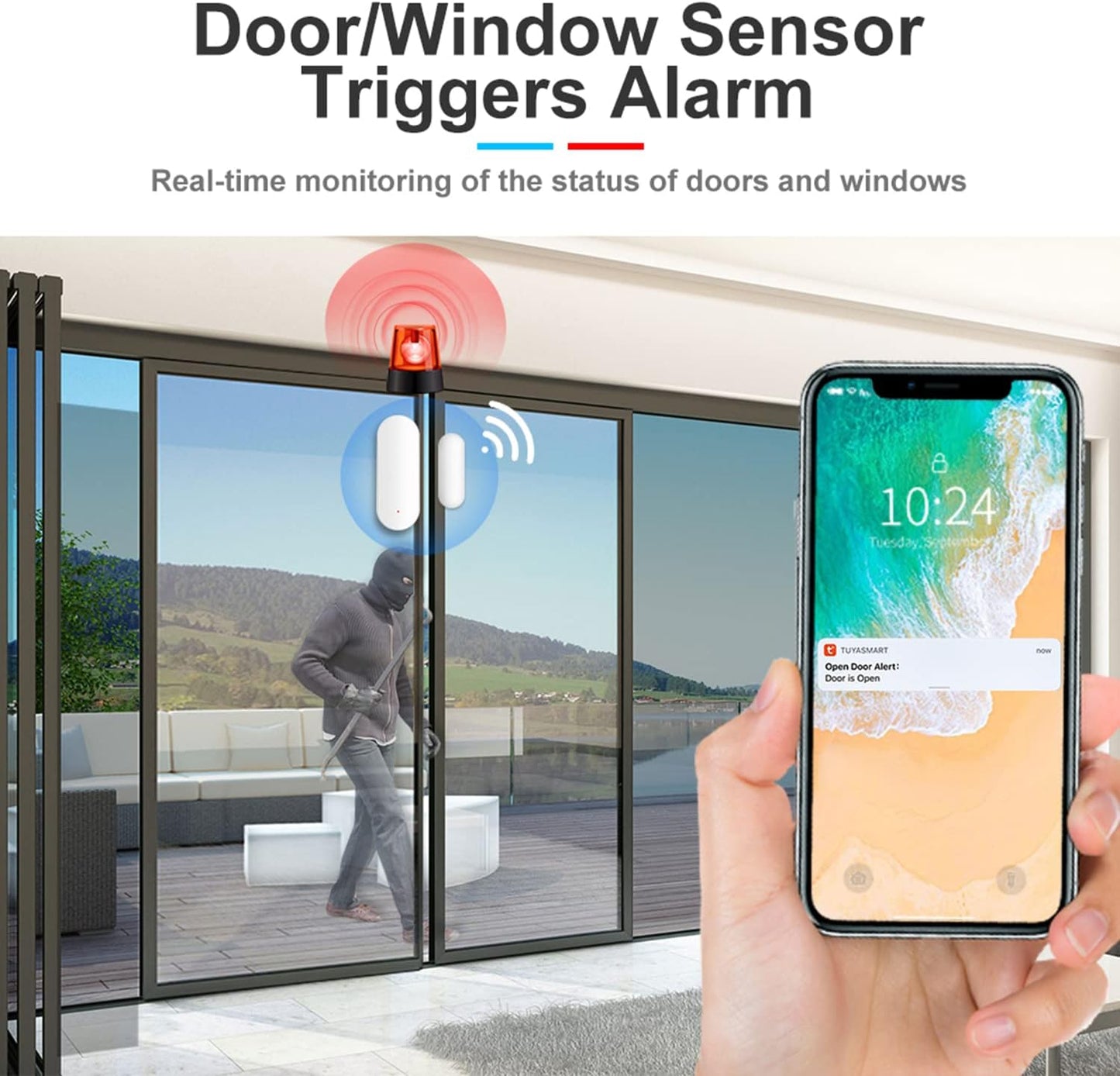 WiFi Door Window Sensor: Smart Contact Sensor with App Alerts, Door Open Detector Compatible with Alexa Google Assistant, Entry Detector Sensor for Home Security and Home Automation (4-Pack)