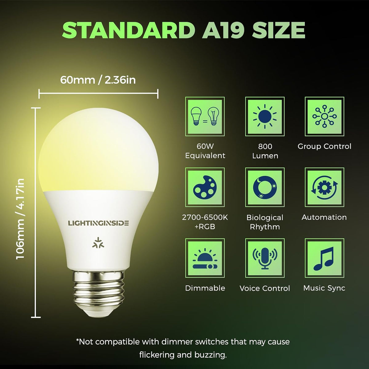 Lightinginside Matter Smart Light Bulbs, RGBCW Color Changing Light Bulb