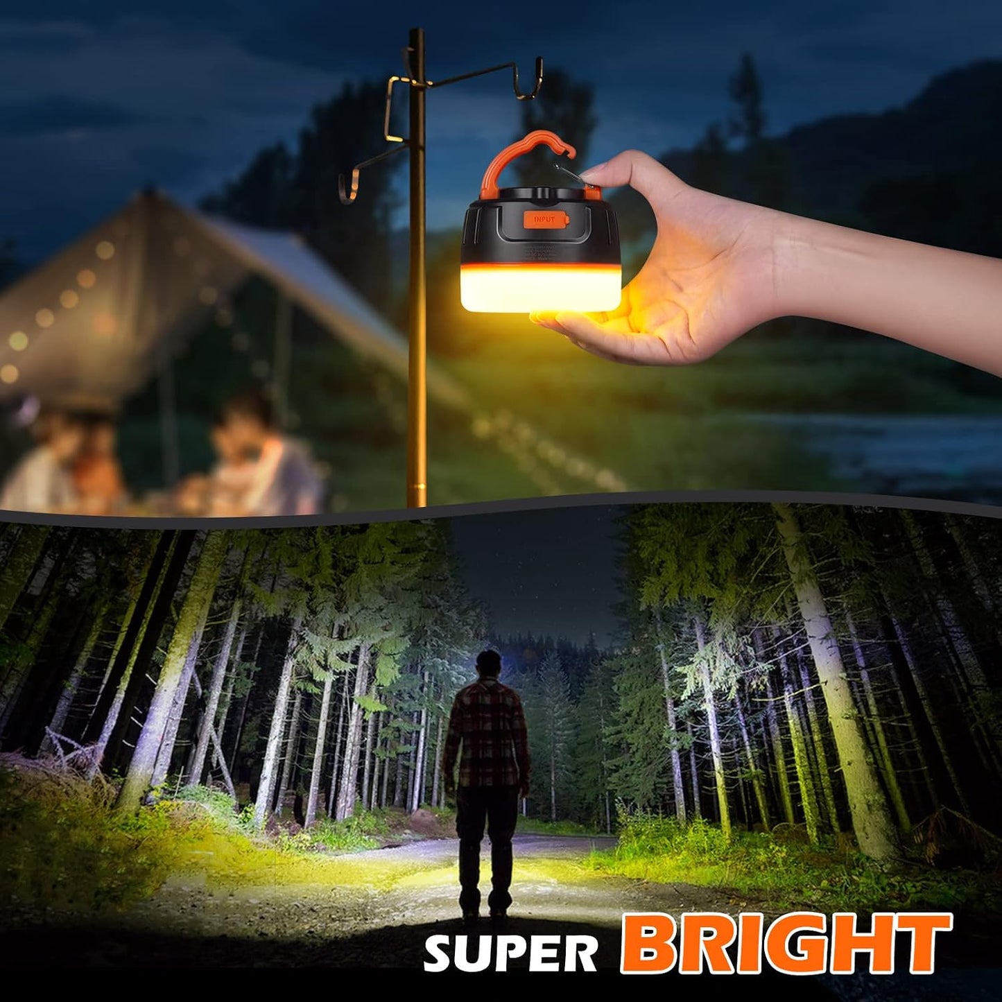 Yonktoo Camping Lantern Rechargeable, 300H Runtime, 6400mAh, IPX5 Waterproof Tent Light for Camping, Hiking, Power Outages, Home, Emergency - Standard Edition,Orange