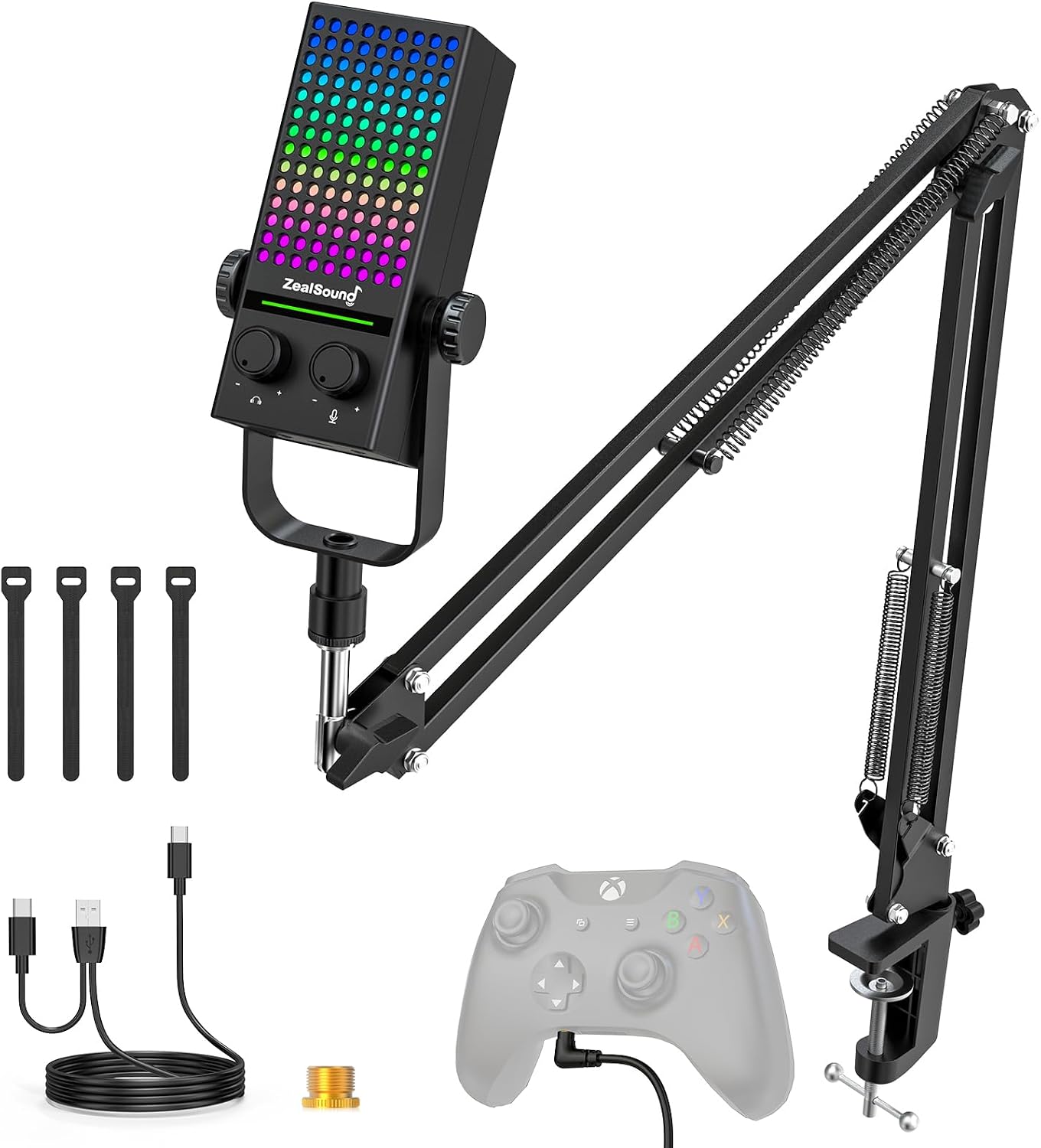 ZealSound Gaming Microphone for Xbox with Boom Arm, USB Microphone for PC Mac iPhone & Android, Noise Reduction, One-Tap Mute, Gain Control, Zero-Latency Monitoring for Gaming, Streaming, Podcasting
