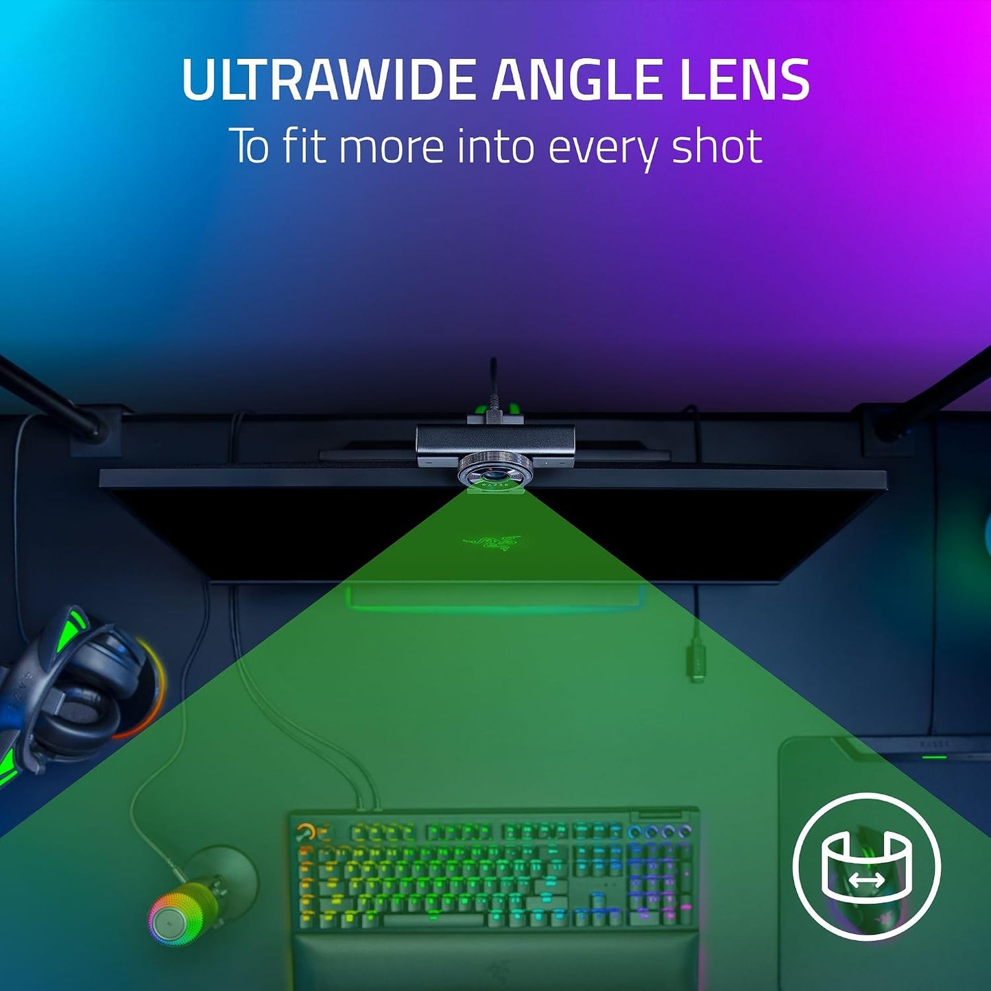 Razer Kiyo V2 Webcam for Streaming and Collaboration 4K 30Fps, Black | AI Powered Auto-Framing, Built-in Microphone, Ultrawide Angle Lens, Privacy Cover, Works with OBS, Discord, Zoom, Teams