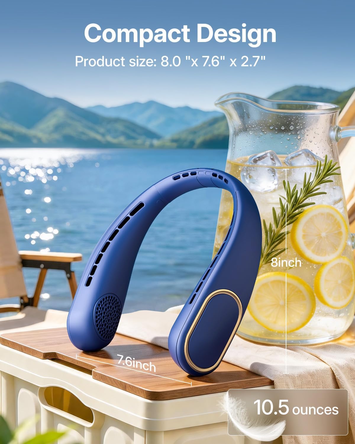 SHEWIND Portable Neck Fan - Hands Free Personal Fan, Rechargeable Bladeless Fan with 5000mAh-Battery, Digital Display, 4 Speeds, Birthday Gifts for Men, Women, Mom, and Dad - Blue