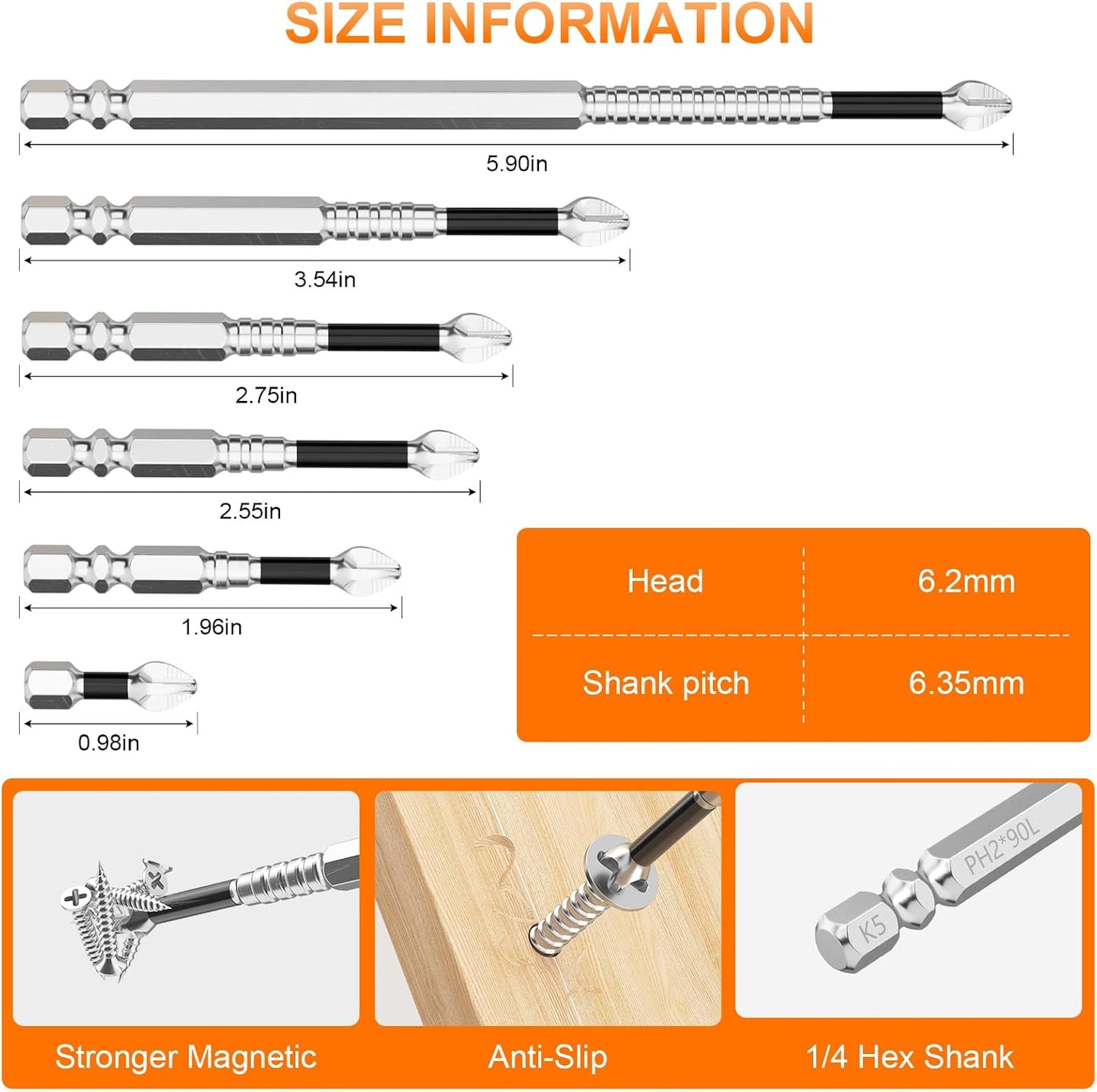 High Magnetic Screwdriver Drill Bit Set - 12Pcs | K5 Impact Resistant Non Slip Bit - Magnetic Screwdriver Set - Screwdriver Bit Set - 25 50 65 70 90 150mm