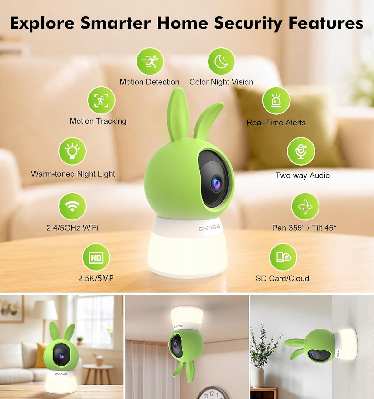Indoor Security Camera with Nightlight, 5MP 2.5K WiFi Home Security Camera