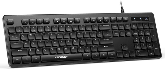 TECKNET Wired Keyboard, Silent Typing, Full-Size Layout, No Backlit | Spill-Resistant Design, USB-A Plug & Play, Slim Membrane Keys, Office Ready, PC, Laptop & Mac Compatible