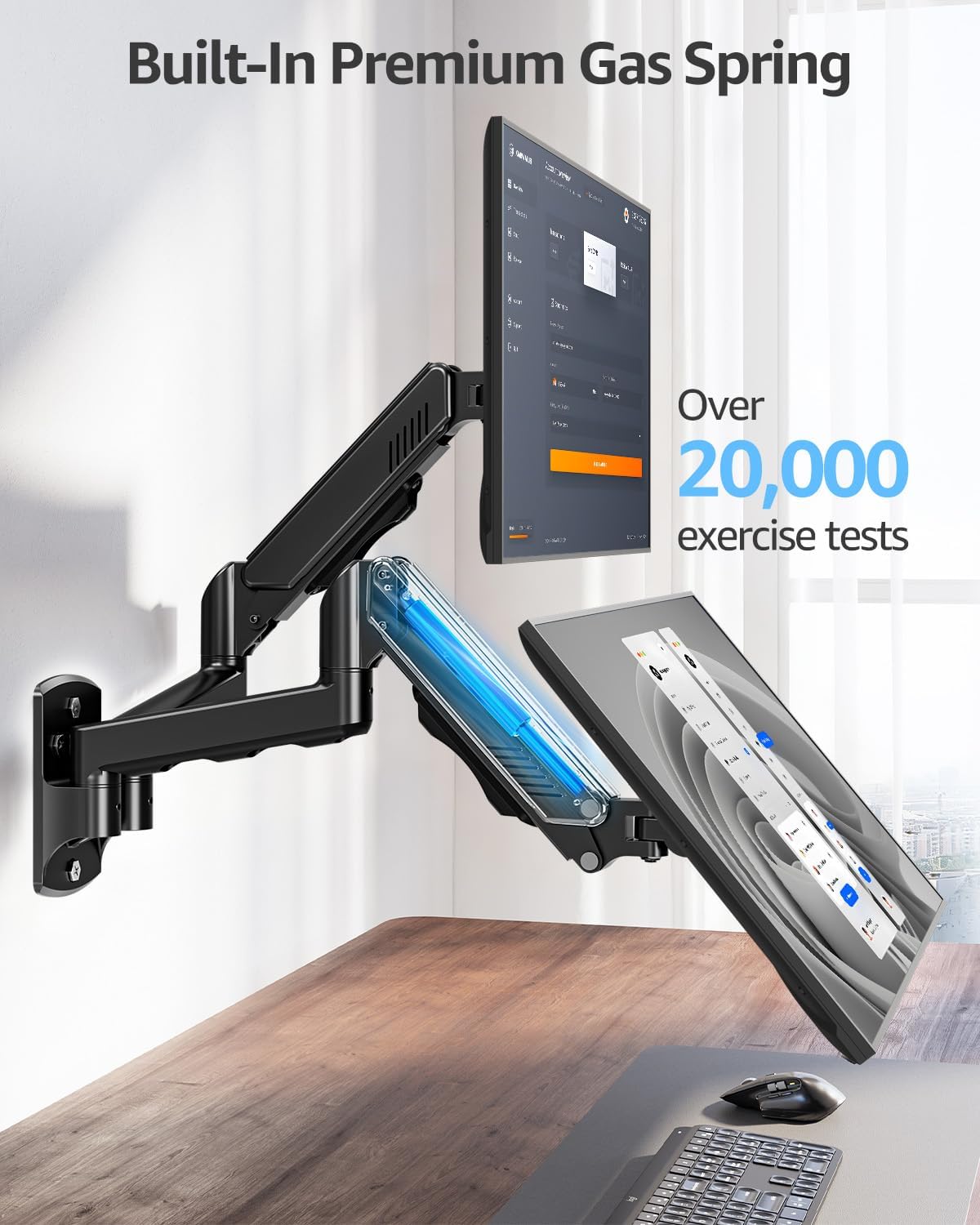 MOUNTUP Dual Monitor Wall Mount for 2 Max 32 Inch Computer Screen, Fully Adjustable Double Monitor Arm, Wall Mounted Monitor Holder Support 4.4-19.8lbs Display, VESA Bracket 75x75, 100x100