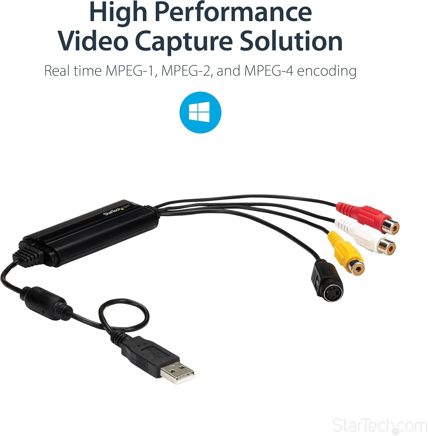 StarTech USB Video Capture Adapter, Windows Only, Cable (SVID2USB232) | S-Video/Composite to USB 2.0 SD Video Capture Device Cable, TWAIN Support, Analog to Digital Converter for Media Storage