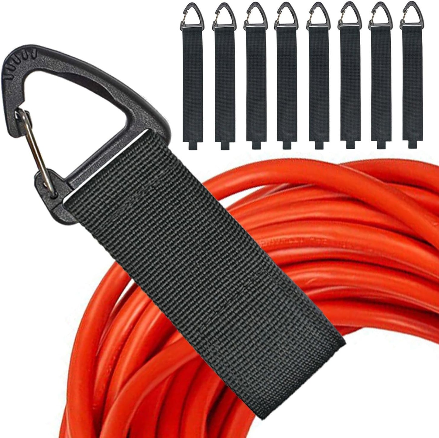 ZTSXLLIM Extension Cord Organizer Garage Organization with Carabiner 8 Pack | 16-Inch straps, Holds Up to 50 lbs, Hose holder, Carabiner Clip, Heavy Duty, For House, For Yard, For Storage, For Workshop