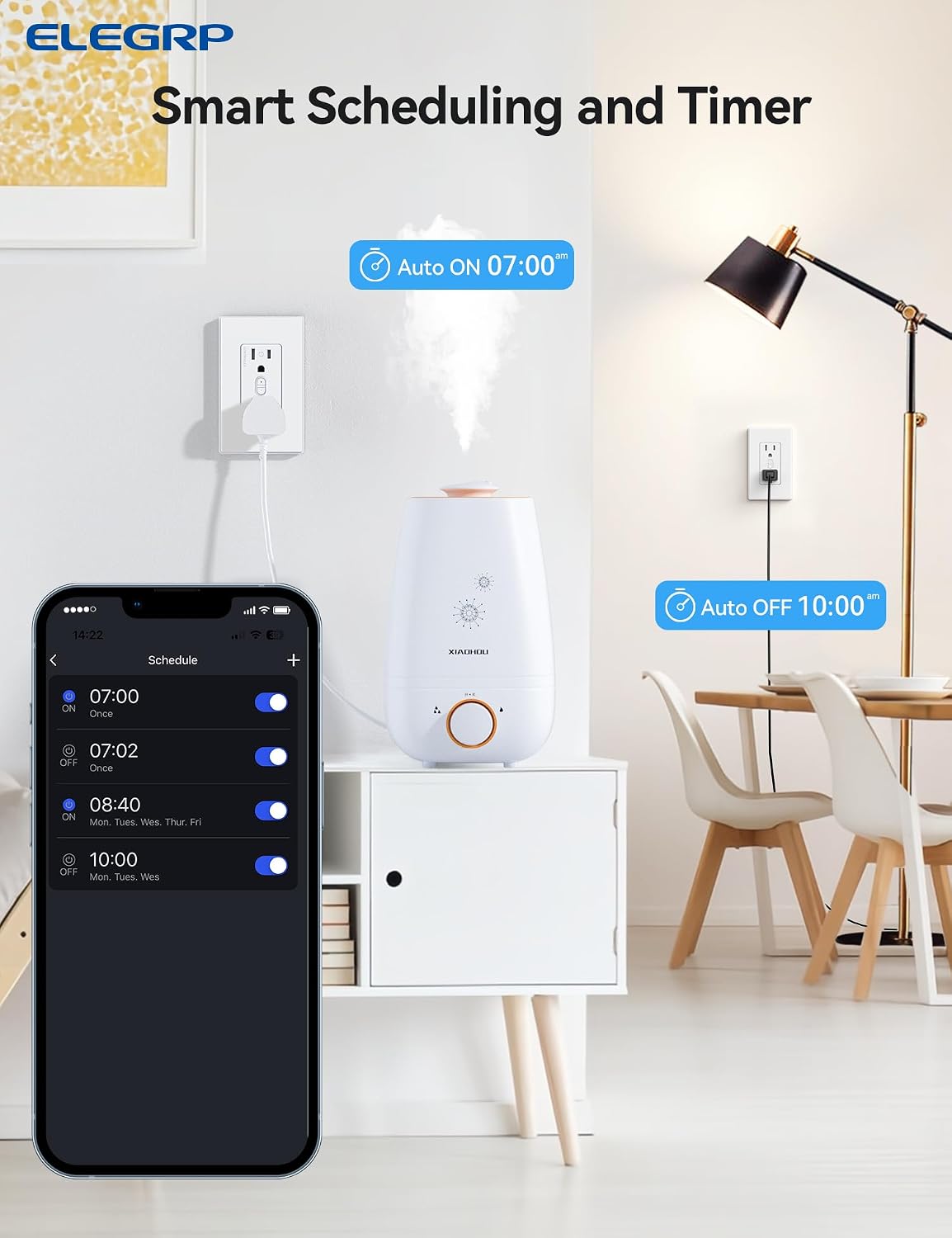 ELEGRP Smart Outlet, Smart in-Wall Outletss Works with Alexa and Google Assistant, 2.4GHz Wi-Fi Smart Receptacle, No Hub Required, UL Listed, White, 2 Pack
