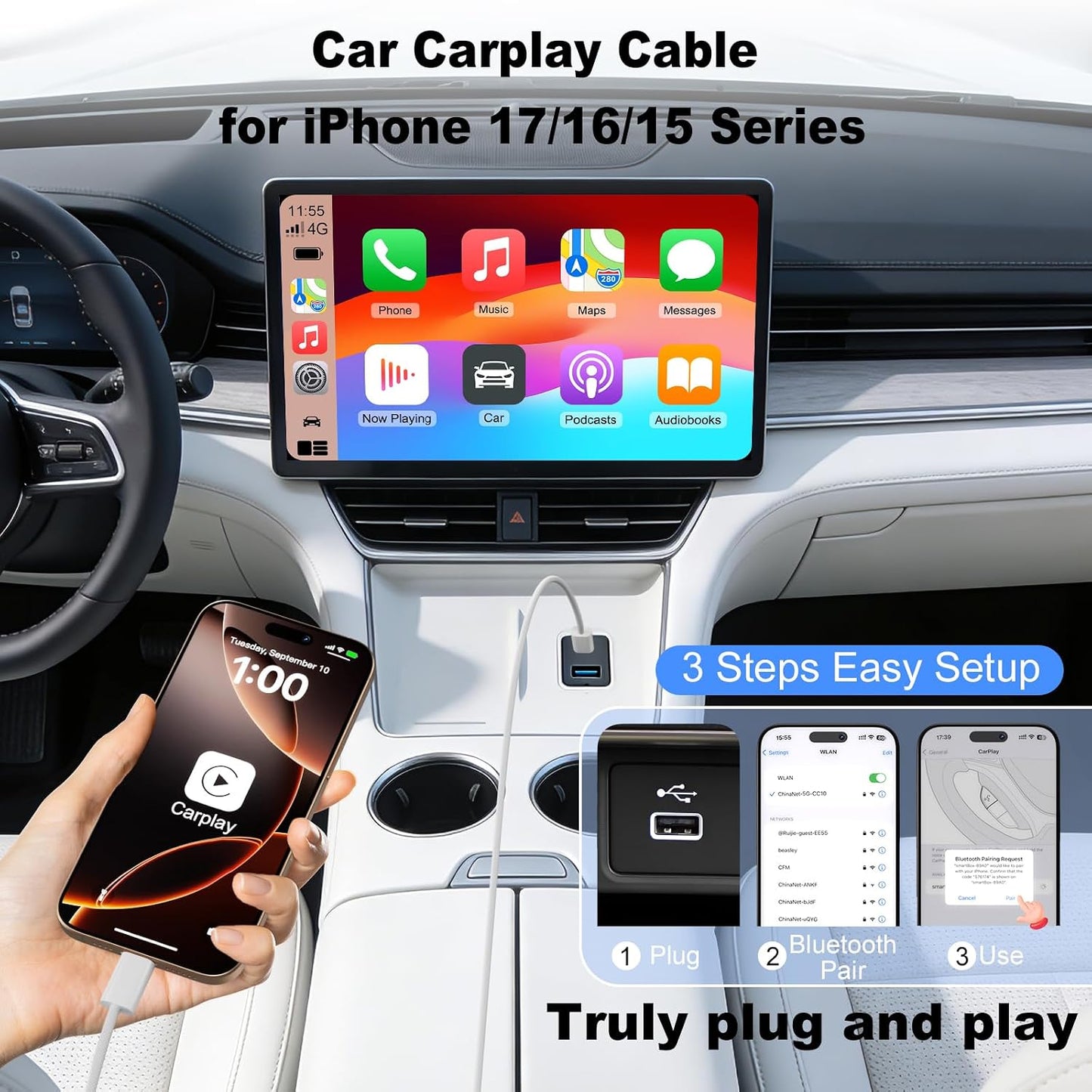 USB C Cable 3FT 2 Pack, Nylon Braided USB C to USB C Cable for Carplay, Home and Office, 60W Fast Charging usbc Cable for iPhone 17/16/15 Pro Max/Pro/Plus, Galaxy S25/S24/S23, iPad, MacBook, Pixel