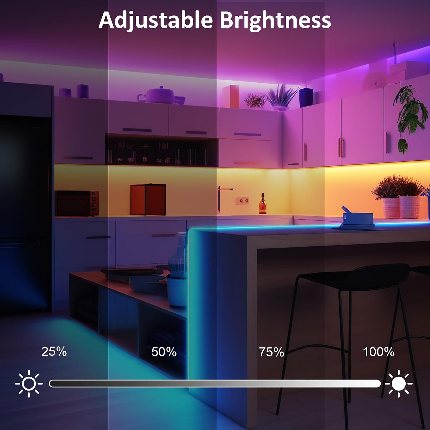 LAFULIT 8 Pack RGB Under Cabinet Lights with App and Remote Control | Music-Sync Color-Changing Plug-In LED Strip Lights for Cabinets, Counters, Shelves and Bookcases, 13 ft