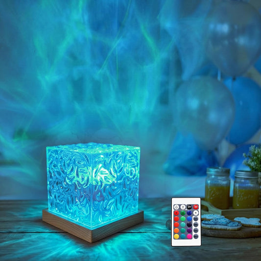 RICHMYC Ocean Wave Projector Light, 16 Colors Rotating Water Lamp, Remote | Beach Decor Sea Themed Gradual Northern Lights Projector for Office Bedroom Bathroom Bar Restaurant (Plug in 4.7in)