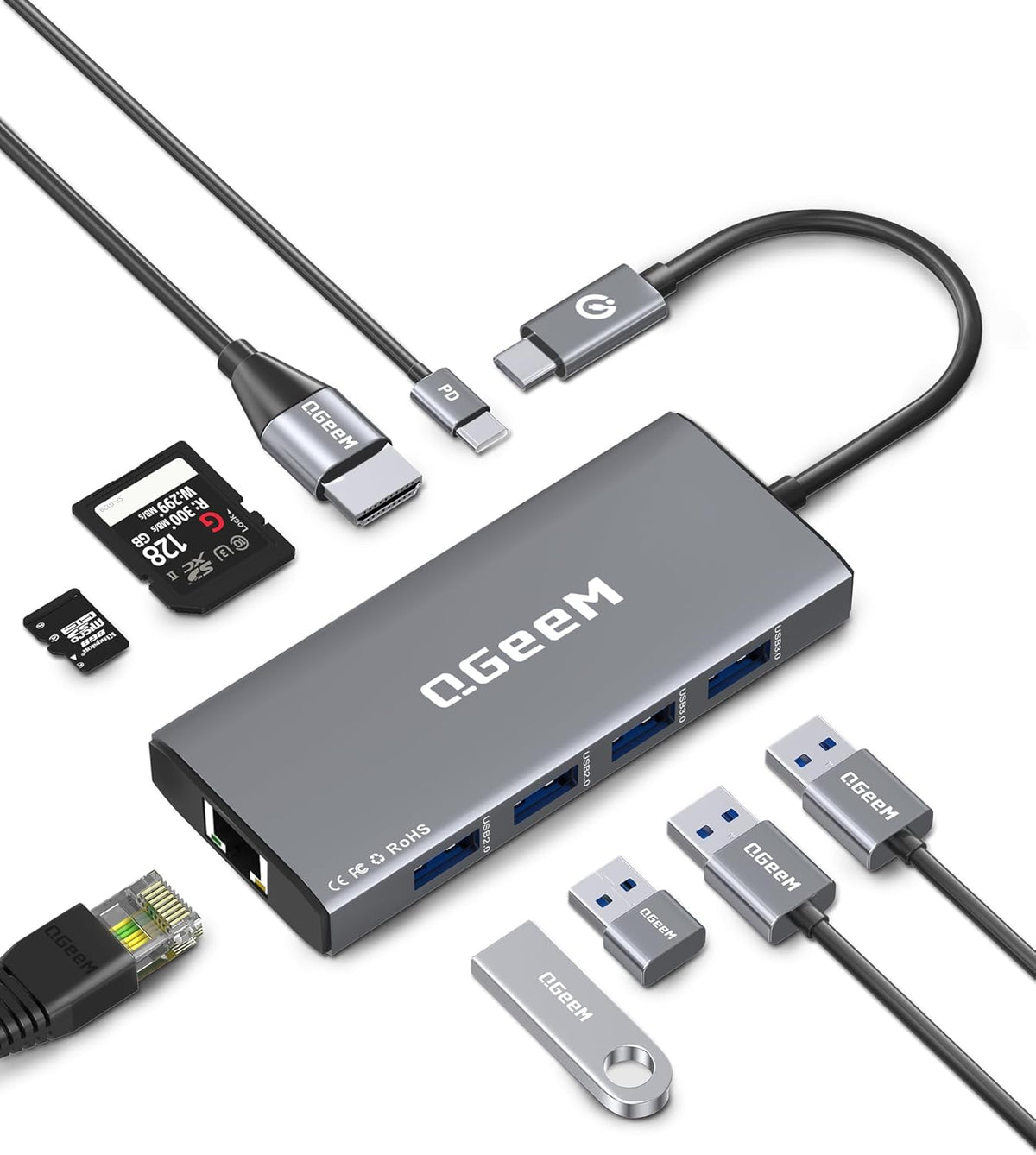 USB C Hub, 9 in 1 USBC to HDMI Adapter for Laptop/Mac Type C Devices