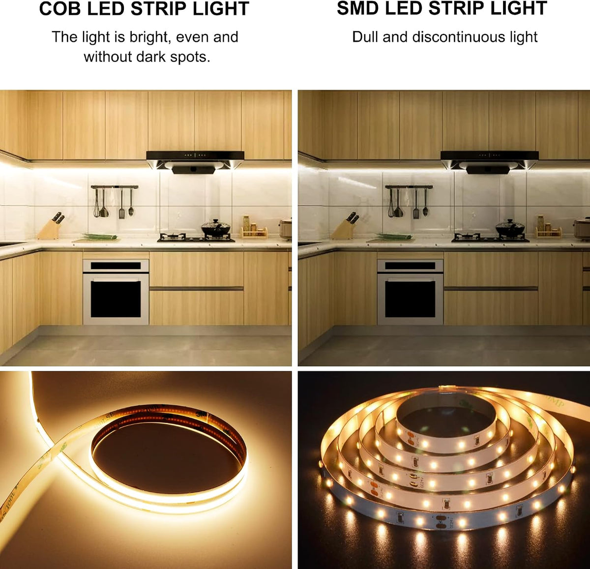 AXMOTUT 9.84ft Smart COB LED Strip Lights, 24V Warm White 2700K Dimmable LED Light Strips, High Bright LED tape light with Power Supply and app Control LED lights for TV,mirror, Kitchen Cabinet, Shelf