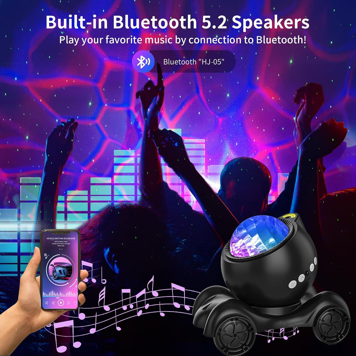 ENOKIK Galaxy Projector Night Light, Star Bluetooth Speaker, Solid Black
