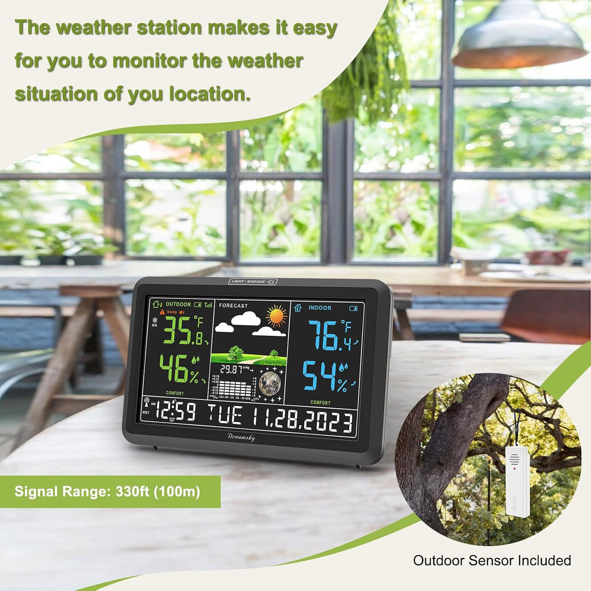 DreamSky Weather Station Indoor Outdoor Thermometer Wireless, Atomic Clock