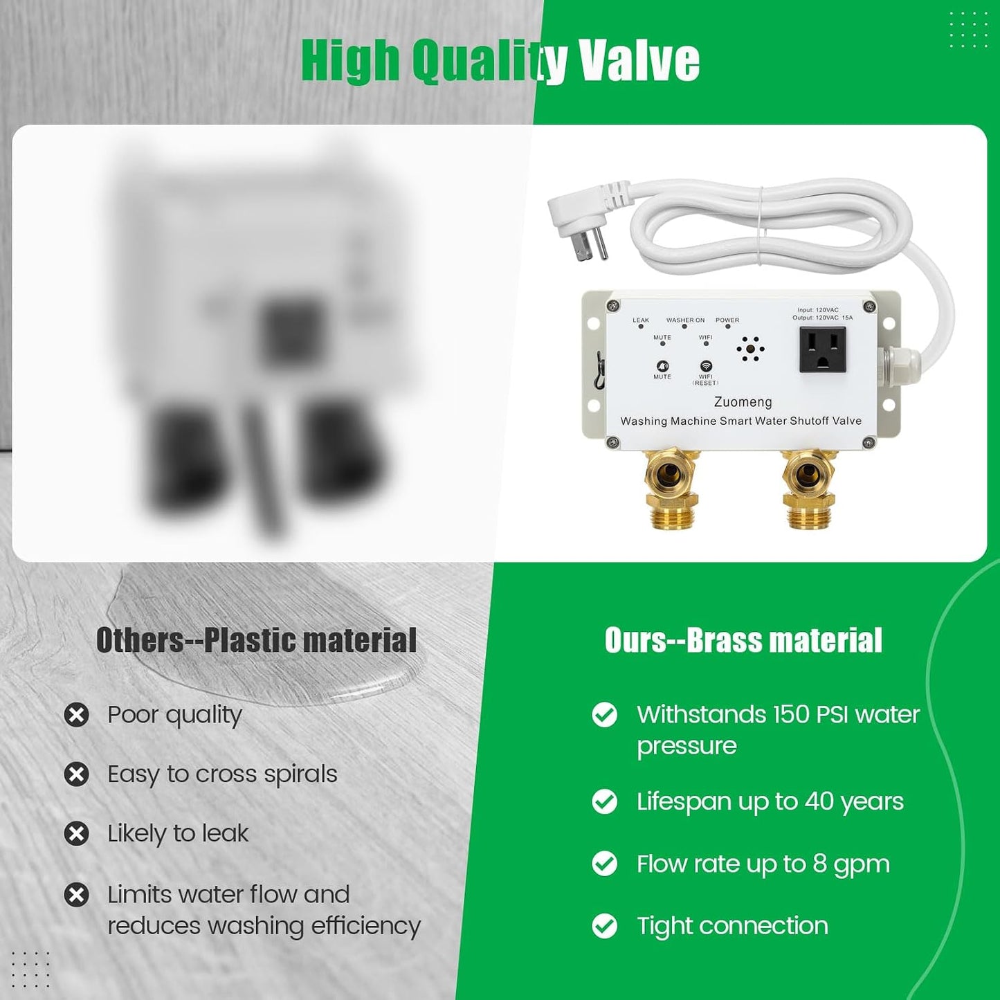 WiFi Smart Water Shutoff Valve with Leak Sensor, 3/4" Brass Valve & Extra Hose, Effortless Remote Control and Real-Time Water Leak Alerts via App, White