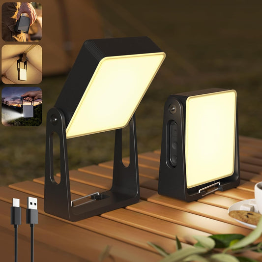 Rechargeable Camping Light Lamp, 2 Pack 4000mAh Dimmable LED Battery Powered Camping Lanterns with 360° Rotatable Stand, 2-in-1 Flashlight Emergency Lights for Home Power Outages, 3 Light Colors