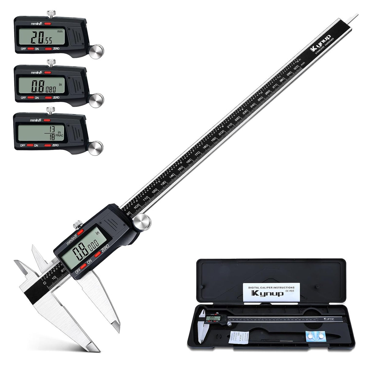 Kynup Digital Caliper, Caliper Measuring Tool, Micrometer Dial Caliper | 6 Inch Vernier Caliper with Large LCD Screen, Stainless Steel, Auto-Off, Inch/Metric/Fraction Conversion, Precise DIY Tools