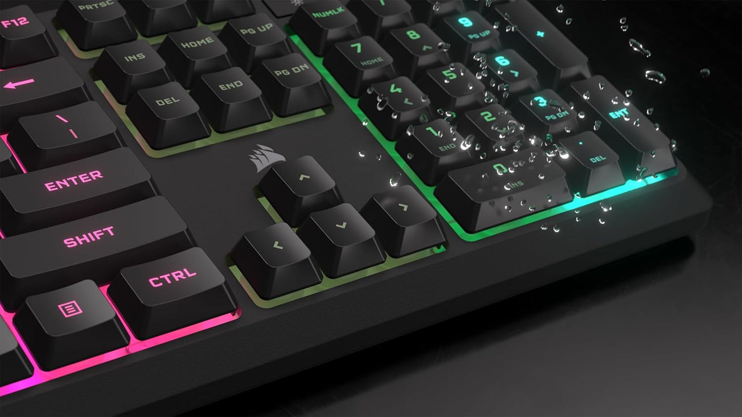 Corsair K55 CORE RGB Membrane Wired Gaming Keyboard – QWERTY US Layout – Quiet, Responsive Switches – Spill Resistance – Ten-Zone RGB – Media Keys – iCUE Compatible – PC, Mac – Black